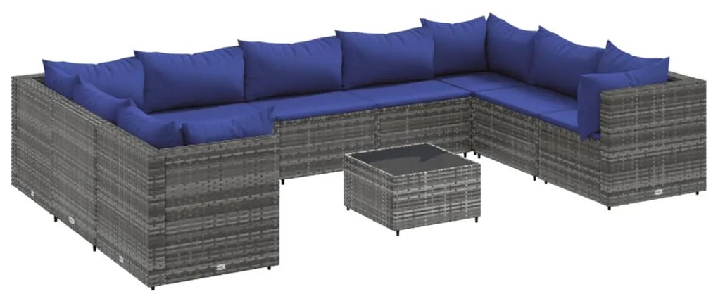 3308279 vidaXL Set mobilier de grădină cu perne, 10 piese, gri, poliratan