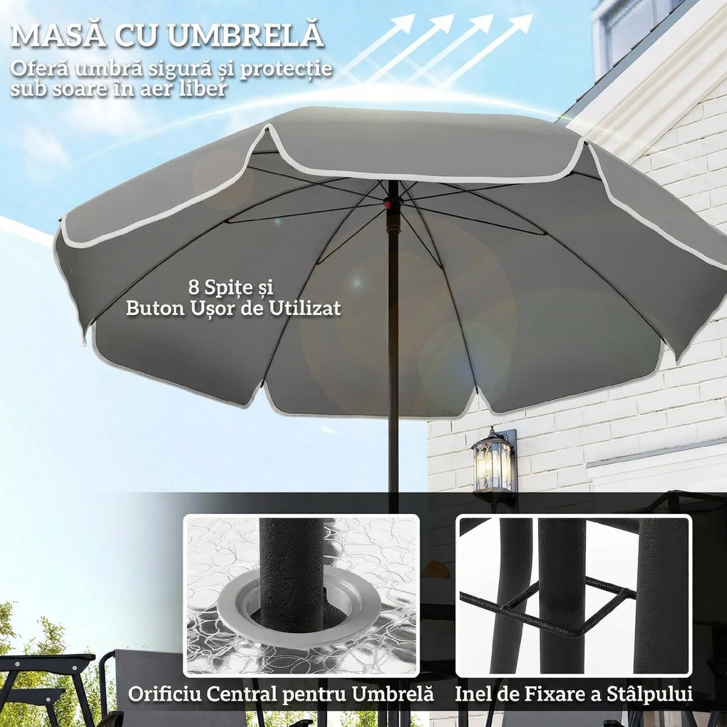 Outsunny Set de Mobilier de Grădină din 6 Piese cu Umbrelă de Soare,  Masă și Scaune Pliante, Ф80x70 cm, Gri | Aosom Romania