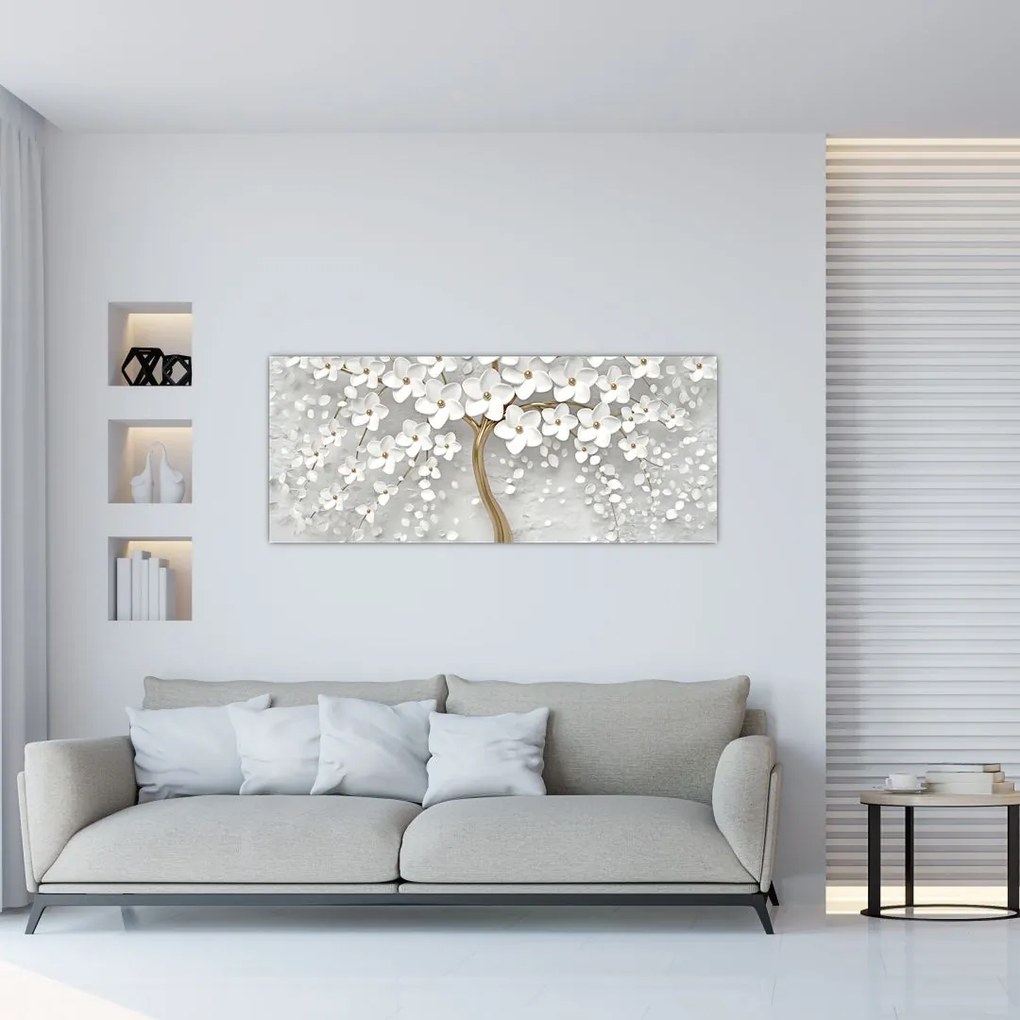 Tablou cu copac alb cu flori (120x50 cm)