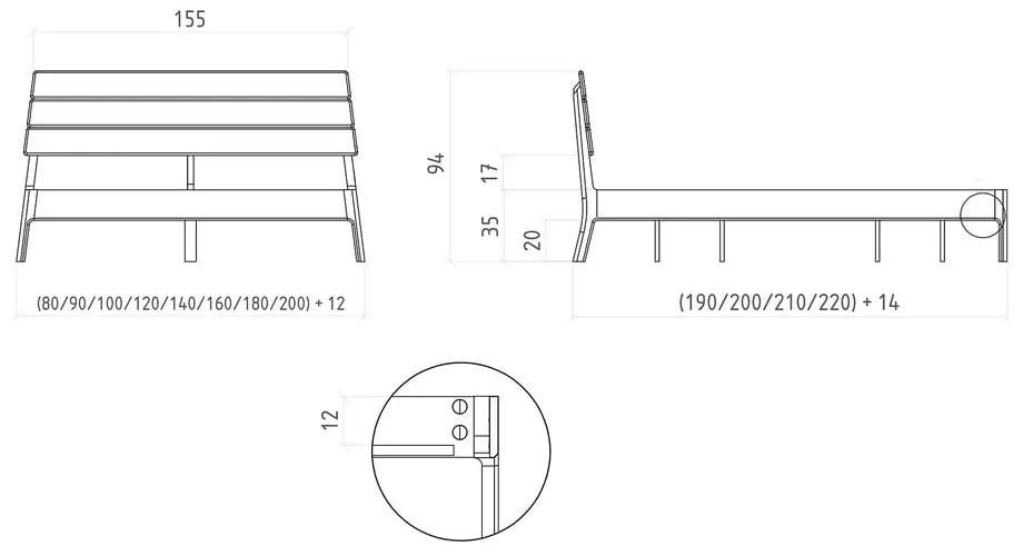 Pat matrimonial în culoare naturală din lemn de stejar 180x200 cm Twig – The Beds