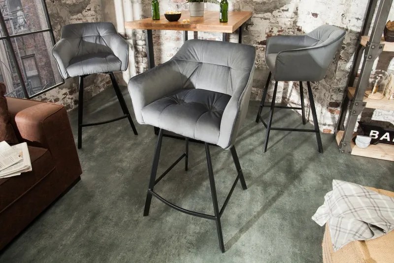 Neînvins Scaun de bar Loft catifea gri argintiu