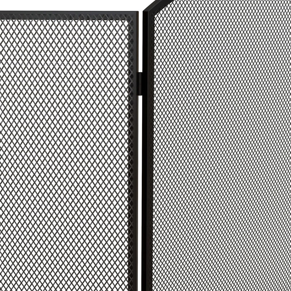 HOMCOM Paravan pliabil pentru șemineu, 3 panouri, ecran pentru șemineu cu structură din oțel 96x62 cm Negru | Aosom Romania