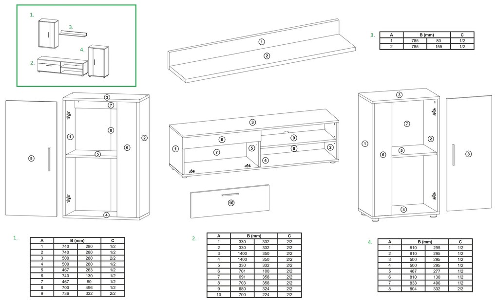 Mobilier living Beth (Stejar sonoma + Alb). 1041891