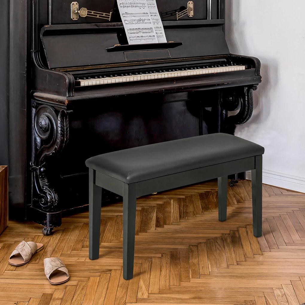 HOMCOM Bancă pentru Pian cu Spațiu de Depozitare, Bancă pentru Pian din Lemn și Piele Ecologică PU, 75x35x49 cm, Negru | Aosom Romania