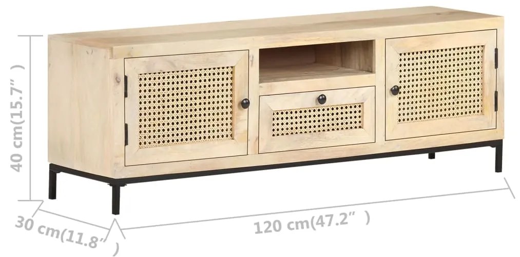 Comoda TV, 120x30x40 cm, lemn mango  trestie de zahar naturala