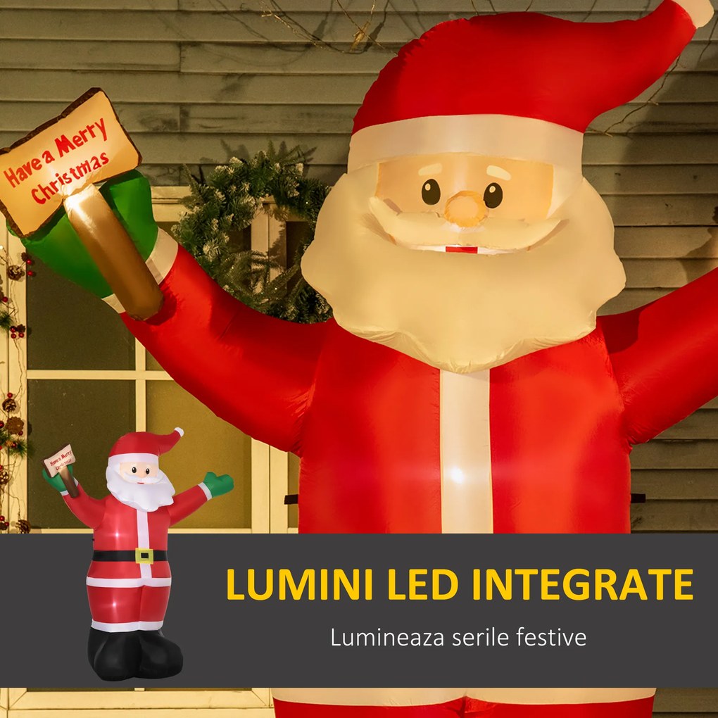Mos Craciun gonflabil cu lumini LED albe, decor de Craciun pentru exterior si interior cu umflator inclus, 170x112x250 cm Outsunny | Aosom RO