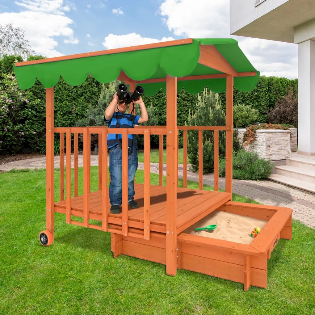 Groapa cu nisip cu verandă HAPPY, 130x130x143cm, maro/verde Jurhan