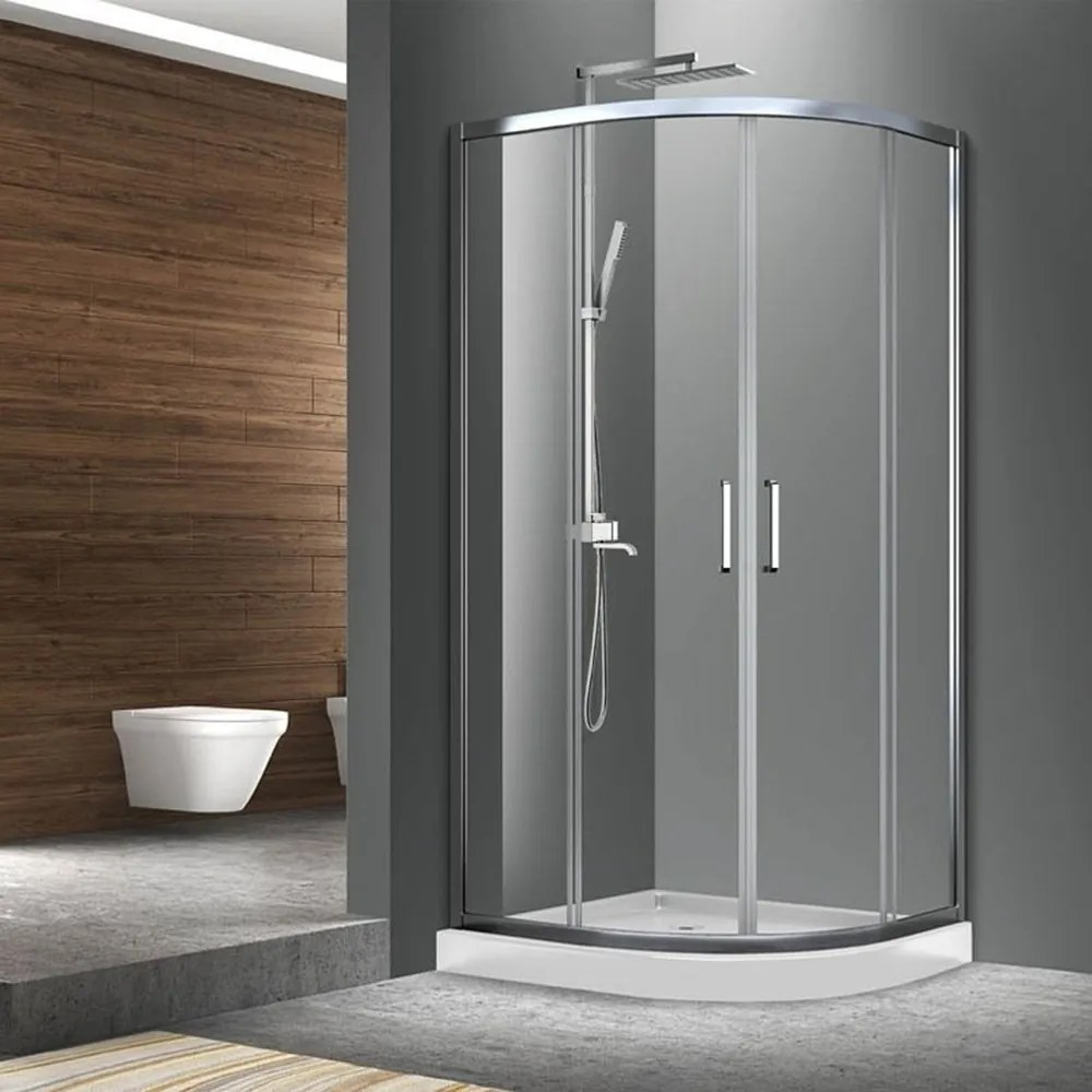 Cabina de dus semirotunda Fluminia Meda cu usi culisante 90x90 cm crom