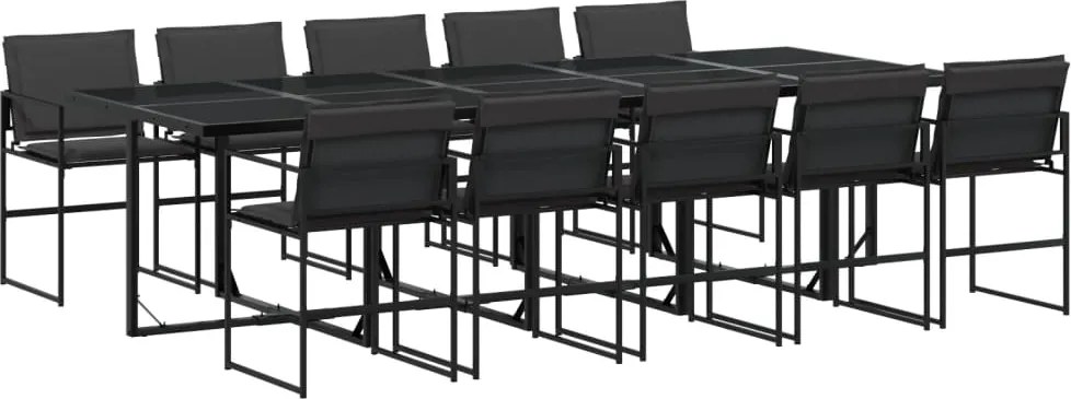 vidaXL Set mobilier de grădină, 11 piese, cu perne, negru, textilenă