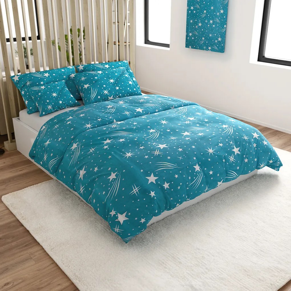 Lenjerie de pat din flanel NIGHT SKY turcoaz Dimensiune lenjerie de pat: 70 x 90 cm | 140 x 200 cm