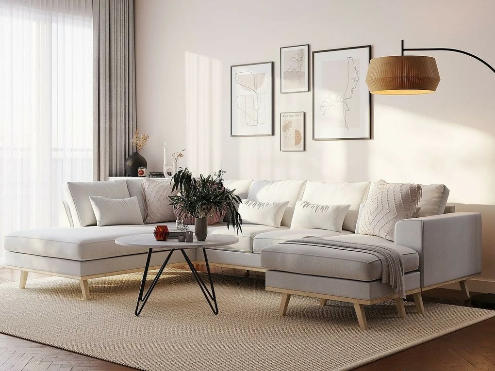 Colțar Seattle K125Maro deschis, Beige, 290x202x85cm, 127 kg, Picioare: Lemn