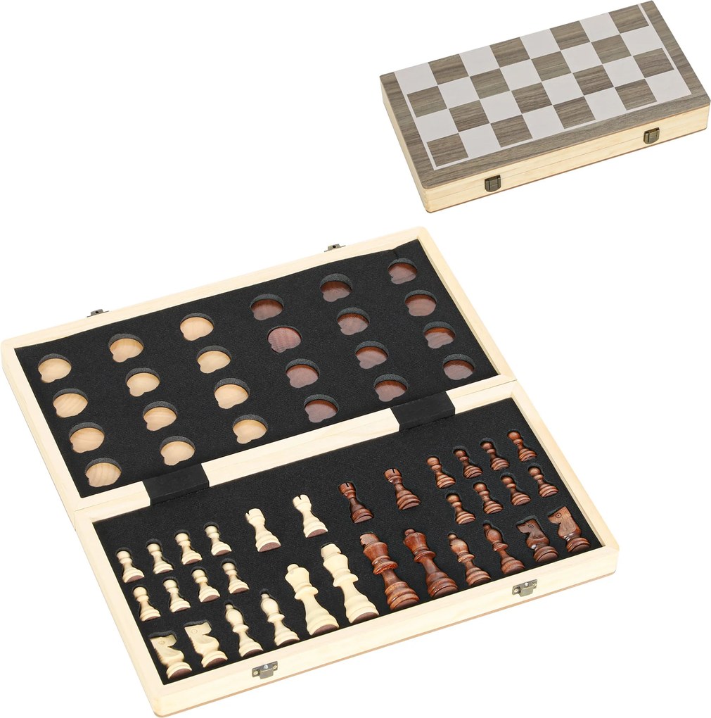 SPORTNOW Tablă de Șah Pliabilă pentru Șah și Dame cu Compartimente, din Lemn și Metal, 38.5x38.5x2.8 cm, Alb și Negru | Aosom Romania