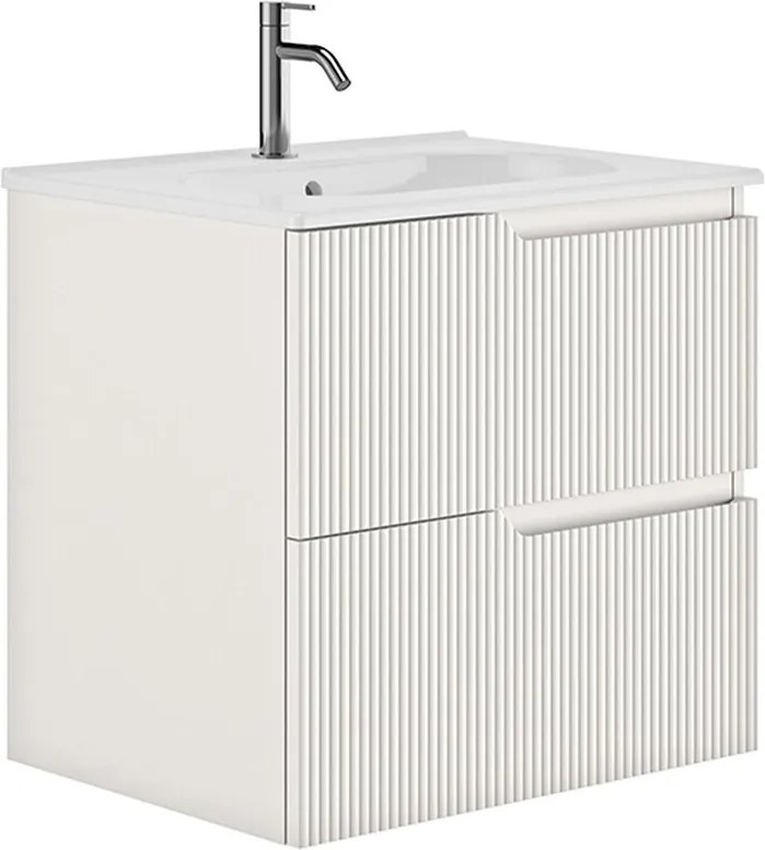 Set dulap baza suspendat Gala Canaletto 2 sertare 60 cm finisaj alb mat si lavoar Luc alb