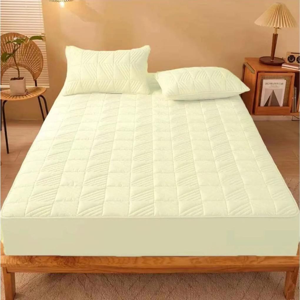 Husa de pat cu elastic si 2 fete de perna, policoton, pat 2 persoane, galben pal, HPEC-06