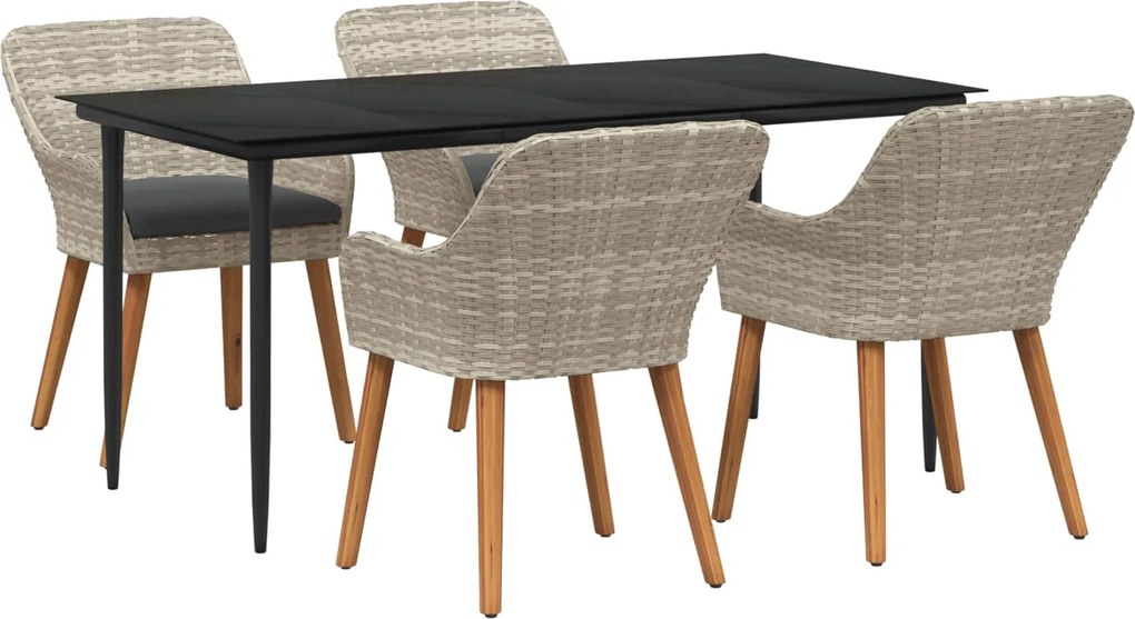 vidaXL Set de masă pentru grădină cu pernă 5 pcs Gri deschis poliratan