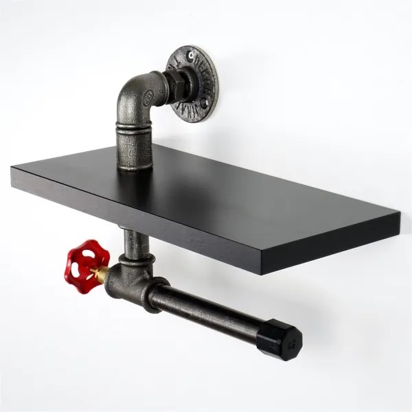 Suport de hârtie igienică cu raft BORU negru