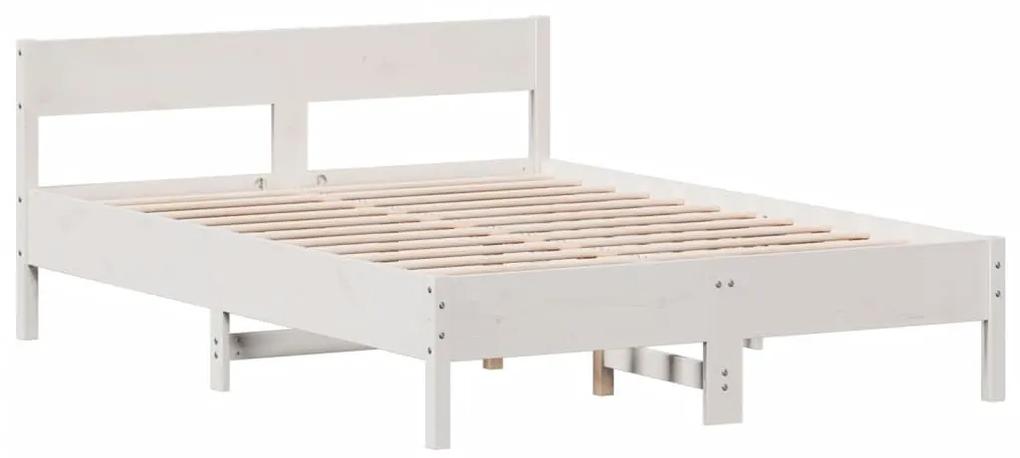842775 vidaXL Cadru de pat cu tăblie, alb, 120x190 cm, lemn masiv pin