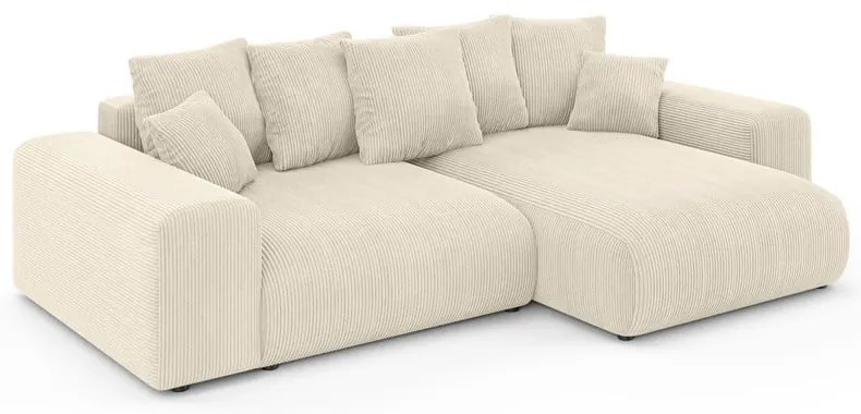 Colțar crem extensibil/cu spațiu de depozitare cu tapițerie din catifea reiată (cu colț variabil) Luma – Ropez