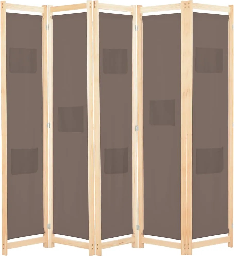 vidaXL Paravan de cameră cu 5 panouri maro 200x170x4cm material textil
