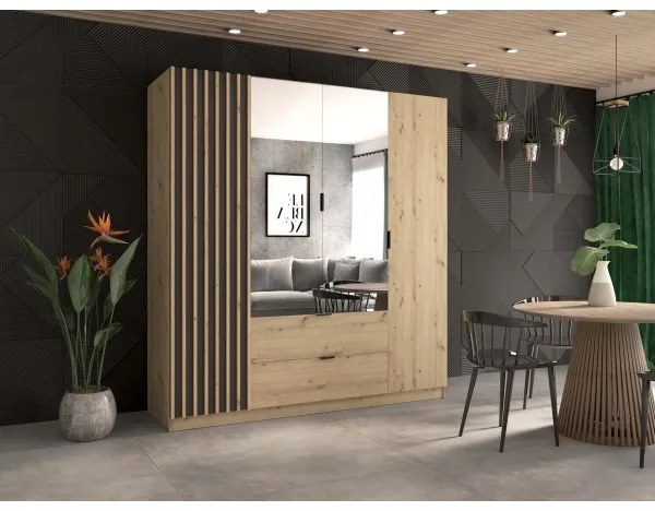 Dulap VISTA cu oglindă, 200x215 cm, stejar artisan/grafit