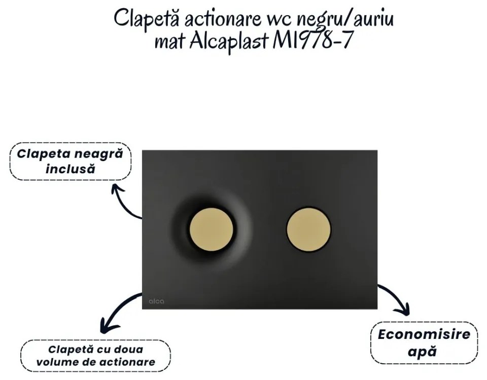 Set vas wc suspendat negru cu capac Fluminia Paris, rezervor si clapeta negru auriu mat Alcaplast M1978-7