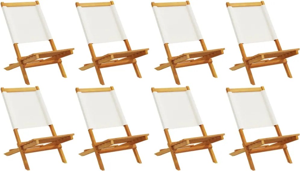 vidaXL Scaune de grădină pliabile 8 buc., textil alb crem/lemn masiv