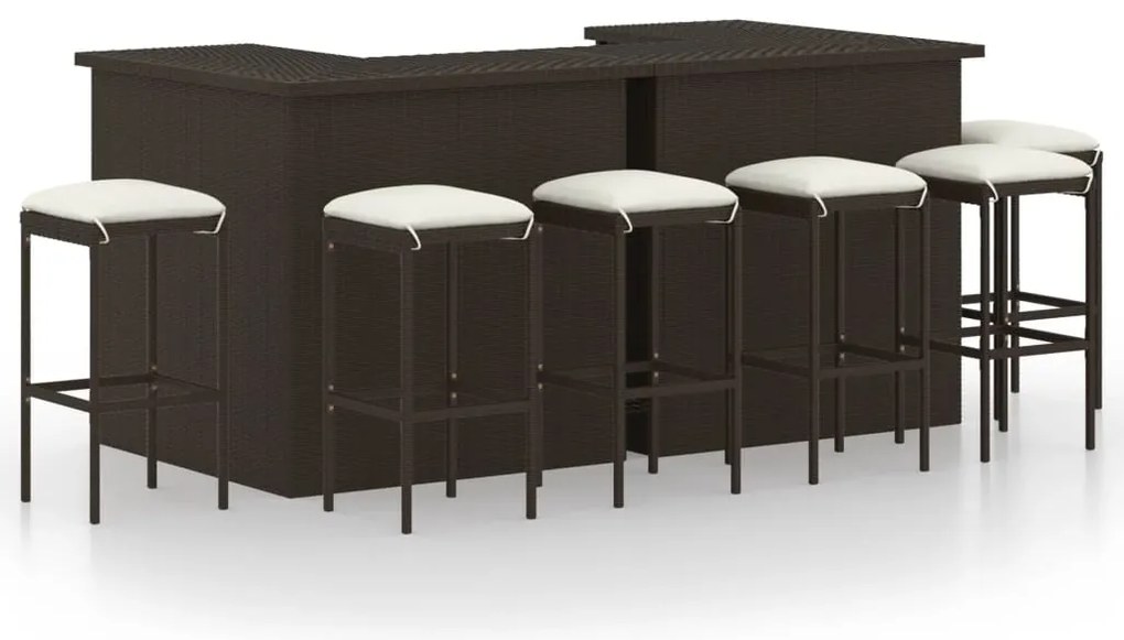 vidaXL Set mobilier bar de grădină cu perne, 8 piese, maro, poliratan