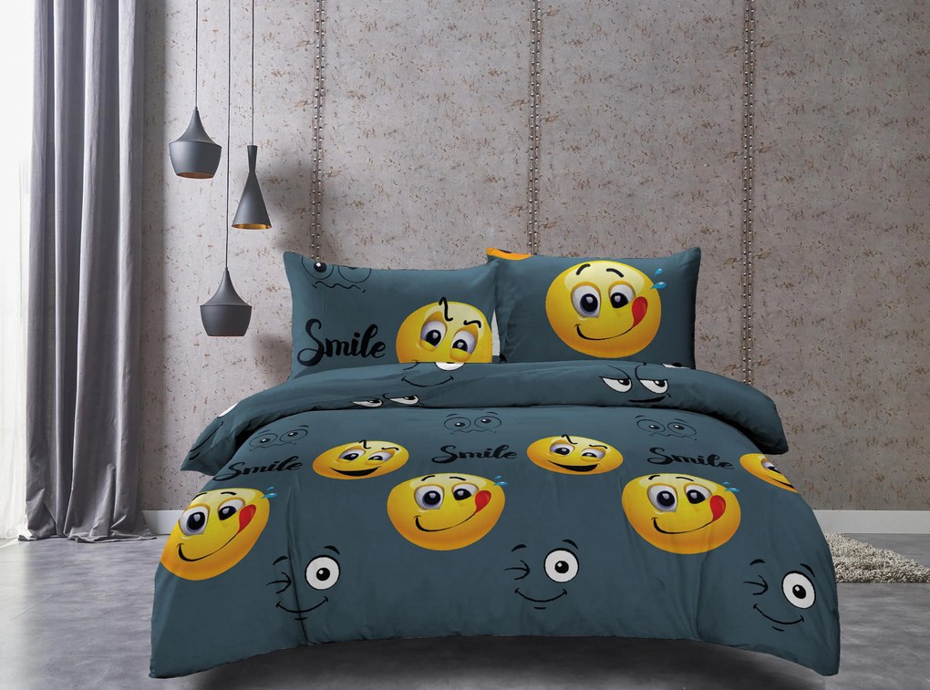 Lenjerie de pat din microfibra Culoare Gri, SMILE EMOJI Dimensiune lenjerie de pat: 70 x 90 cm | 140 x 200 cm