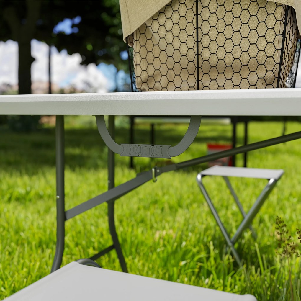 Outsunny Masă de Camping Pliabilă cu Mâner, Cadru Metalic și Blat din Plastic, 180x74x74 cm, Alb | Aosom Romania