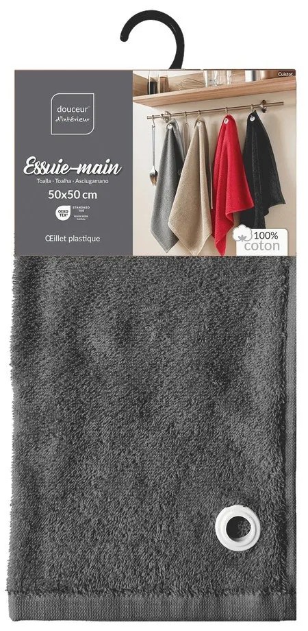 Prosop gri antracit din bumbac din frotir 50x50 cm Cuistot – douceur d'intérieur