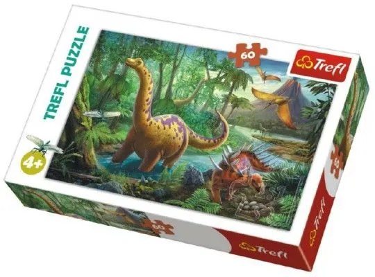 Puzzle Dinozauri 33x22cm 60 piese intr-o cutie 21x14x4cm