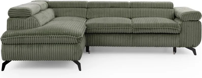 Colțar verde cu tapițerie din catifea reiată (cu colț pe partea stângă/în formă de ”L”) Marbeya – Ropez