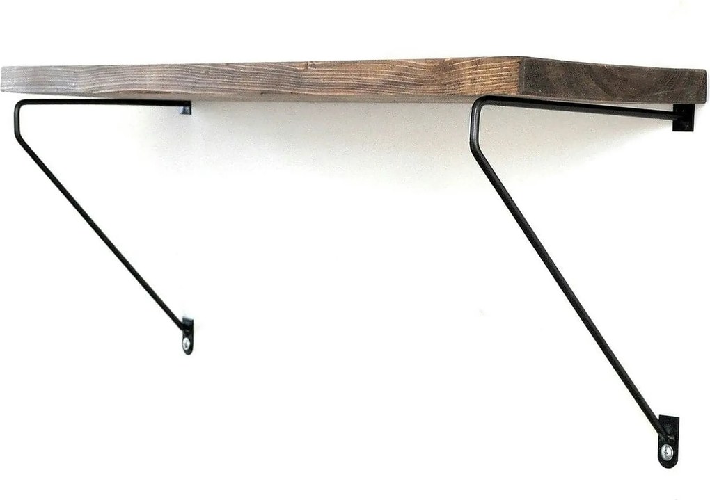 Polita WR038, nuc/negru, lemn de molid/metal, 60x14x20 cm