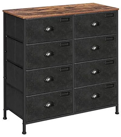 Comoda cu 8 sertare, MDF / textil, negru, Vasagle