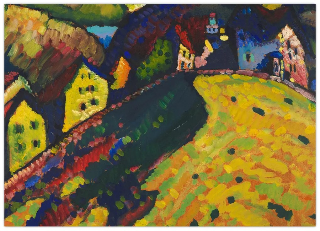 Tablou pe sticlă - Vasily Kandinsky, Houses at Murnau, reproducere (70x50 cm)