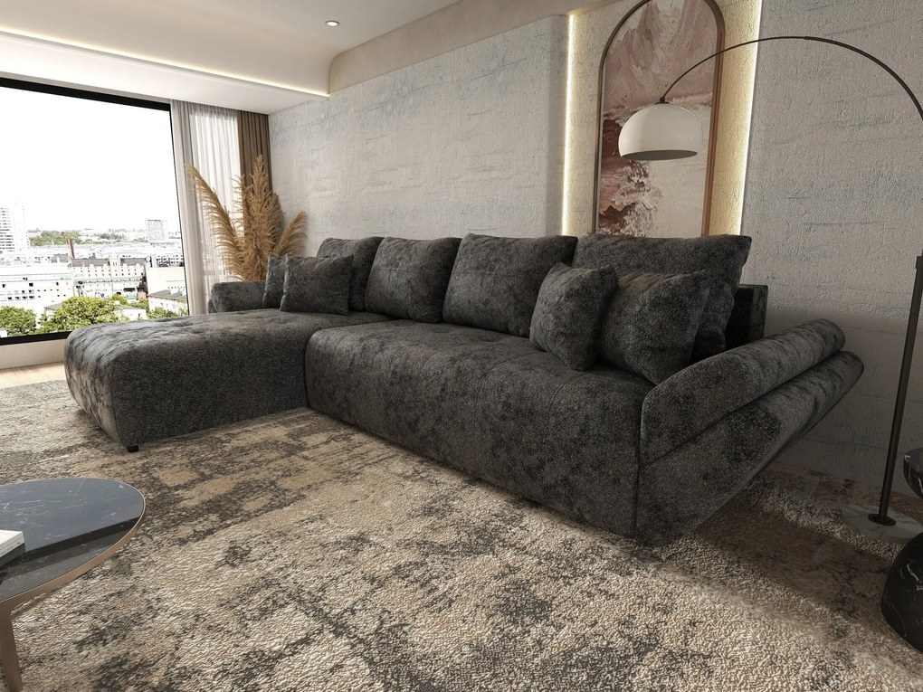Colțar extensibil dumonde cu ladă de depozitare si sezut confortabil din spuma high-density, Berlin XL Euphoria Negru 350x185 cm