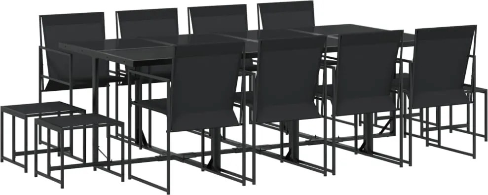 vidaXL Set mobilier de grădină, 13 piese, negru, textilenă