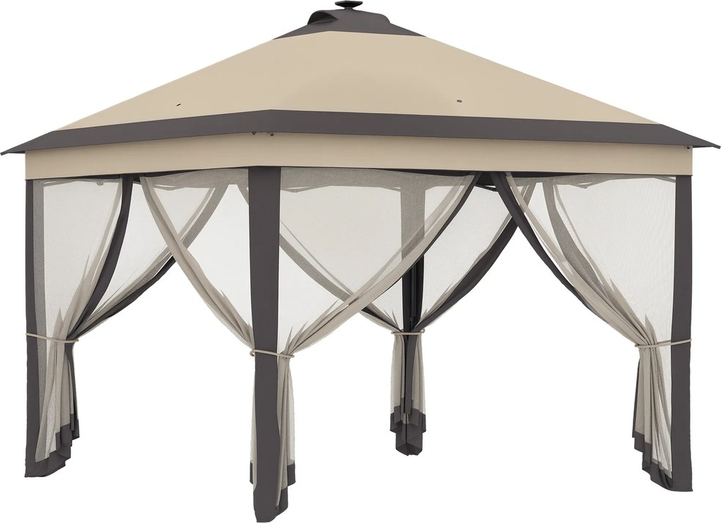 Outsunny Cort pliabil cu lumini LED 330x330 cm Pavilion de grădină cu telecomandă cu 4 plase anti-țânțari Înălțime reglabilă Bej | Aosom Romania
