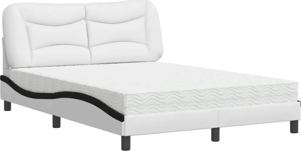 vidaXL Pat cu saltea, Hvar, alb și negru, 140x190 cm, piele ecologică