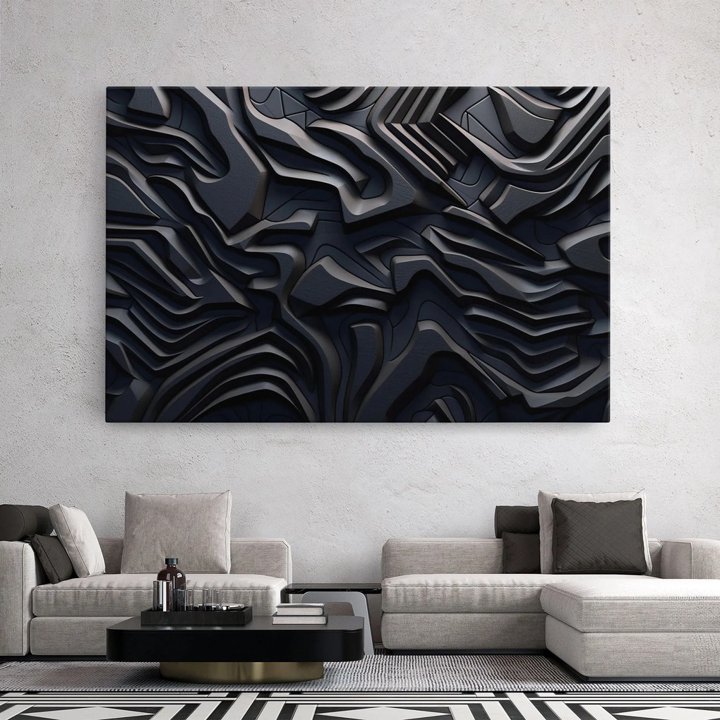 Tablou Canvas, 50x70cm, Dormitor si Living, Abstracte, Iluzii optice, Black 3d Lines