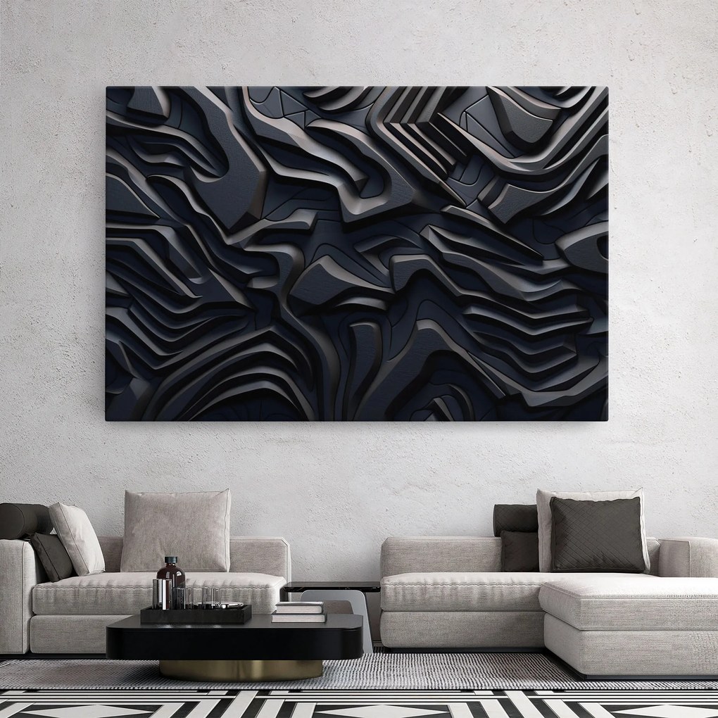Tablou Canvas, 90x140cm, Dormitor si Living, Abstracte, Iluzii optice, Black 3d Lines