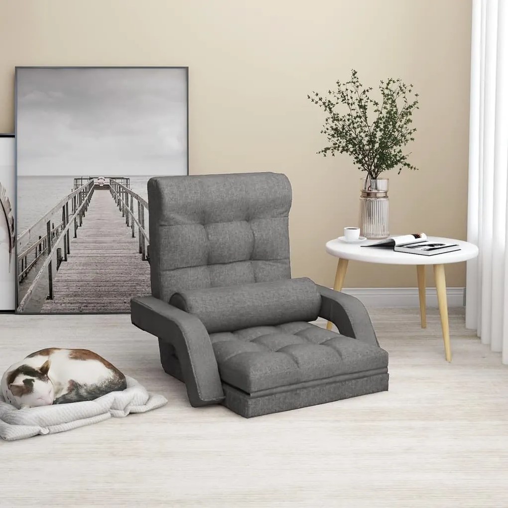 336521 vidaXL Scaun de podea pliabil cu funcție de pat, gri deschis, textil