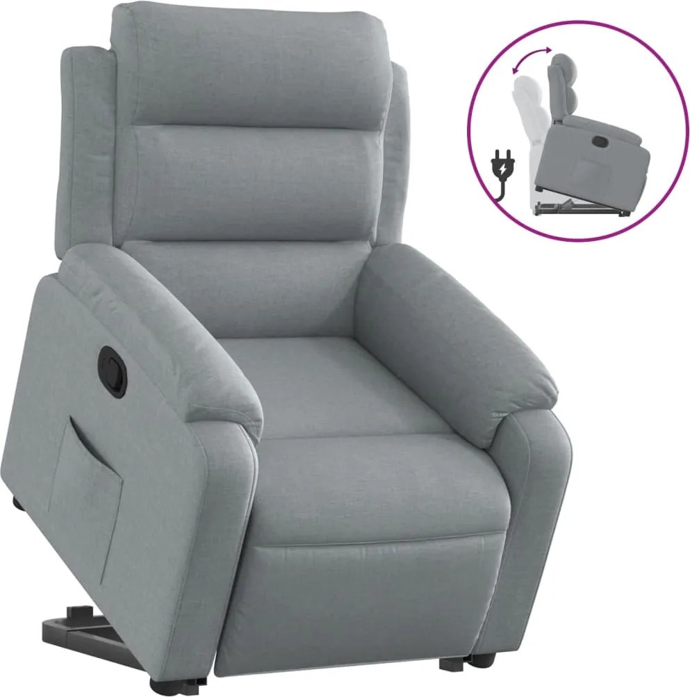 vidaXL Fotoliu rabatabil cu ridicare, gri deschis, material textil