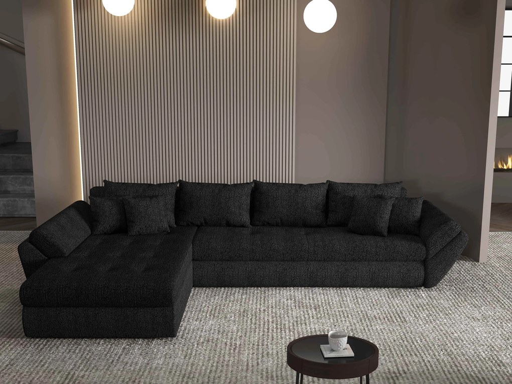 Colțar extensibil dumonde cu ladă de depozitare si sezut confortabil din spuma high-density, Loana XL Enjoy Negru 335x185 cm