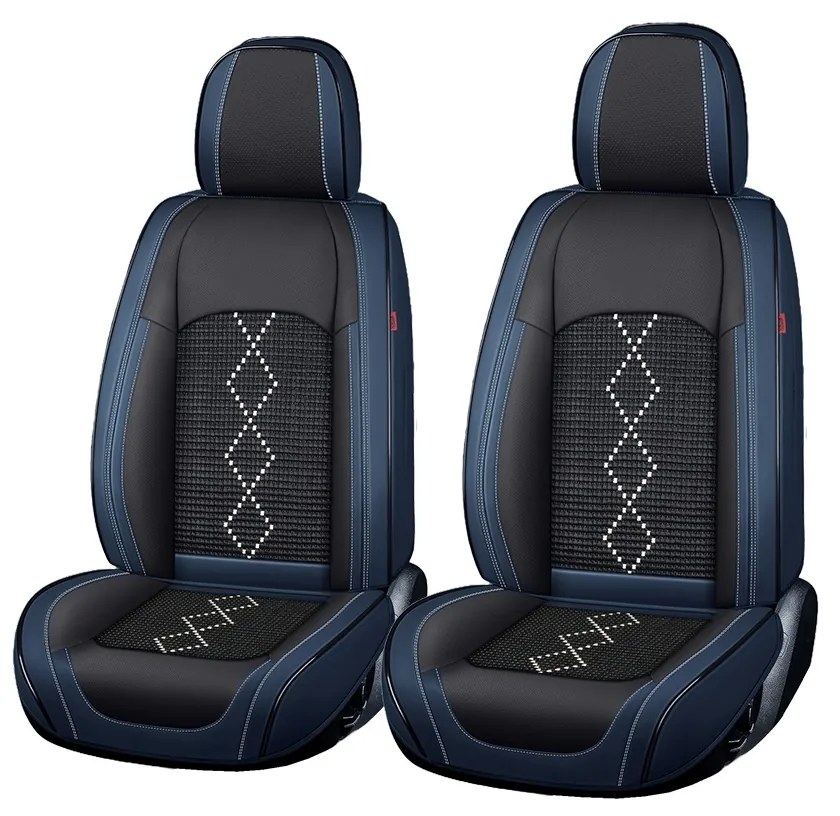 Huse auto premium 5 locuri Carguard Deluxe piele ecologica perforata si textil - negru - albastru inchis