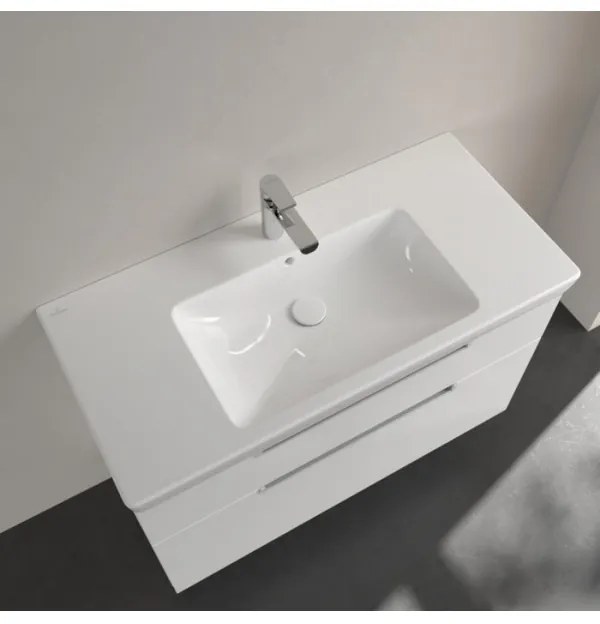 Set mobilier 95.4cm Villeroy&amp;Boch Collaro Nordic Oak, cu lavoar Subway 2.0 si oglinda 100cm, C011L0VJ+7175A101+A3101000