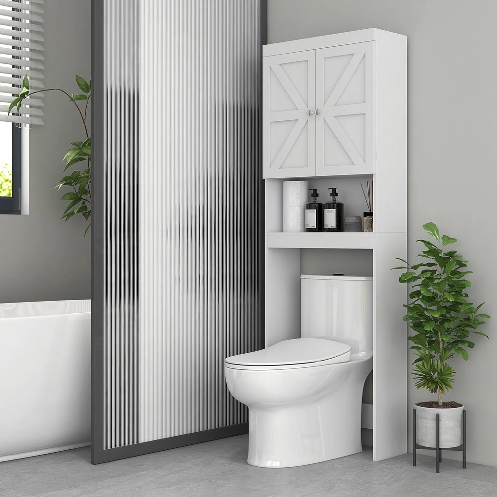 HOMCOM Dulap de depozitare deasupra toaletelor, dulap de baie cu 2 uși raft 58,5L x 23l x 170H cm alb | Aosom Romania