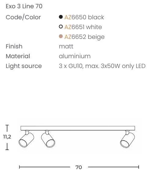 Plafoniera liniara bej cu 3 spoturi EXO 3, 70cm