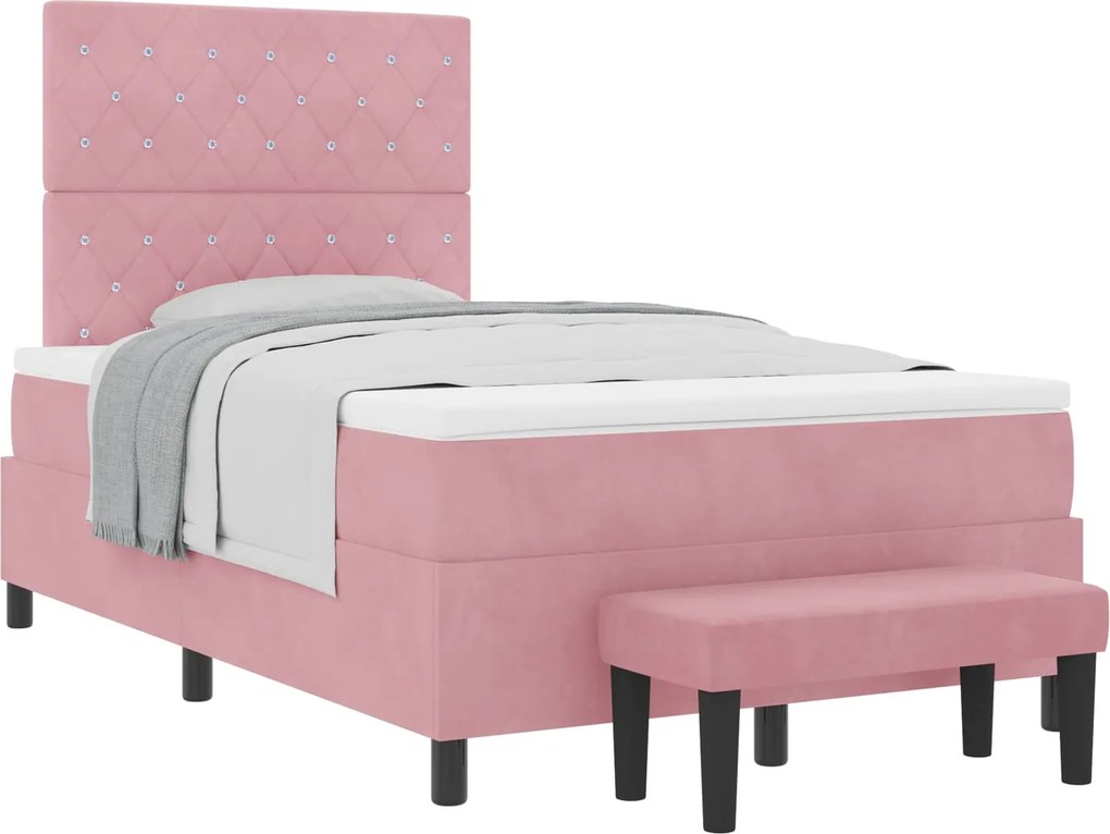 vidaXL Pat cu arcuri cu saltea cu headboard Roz 120 x 190 cm Catifea