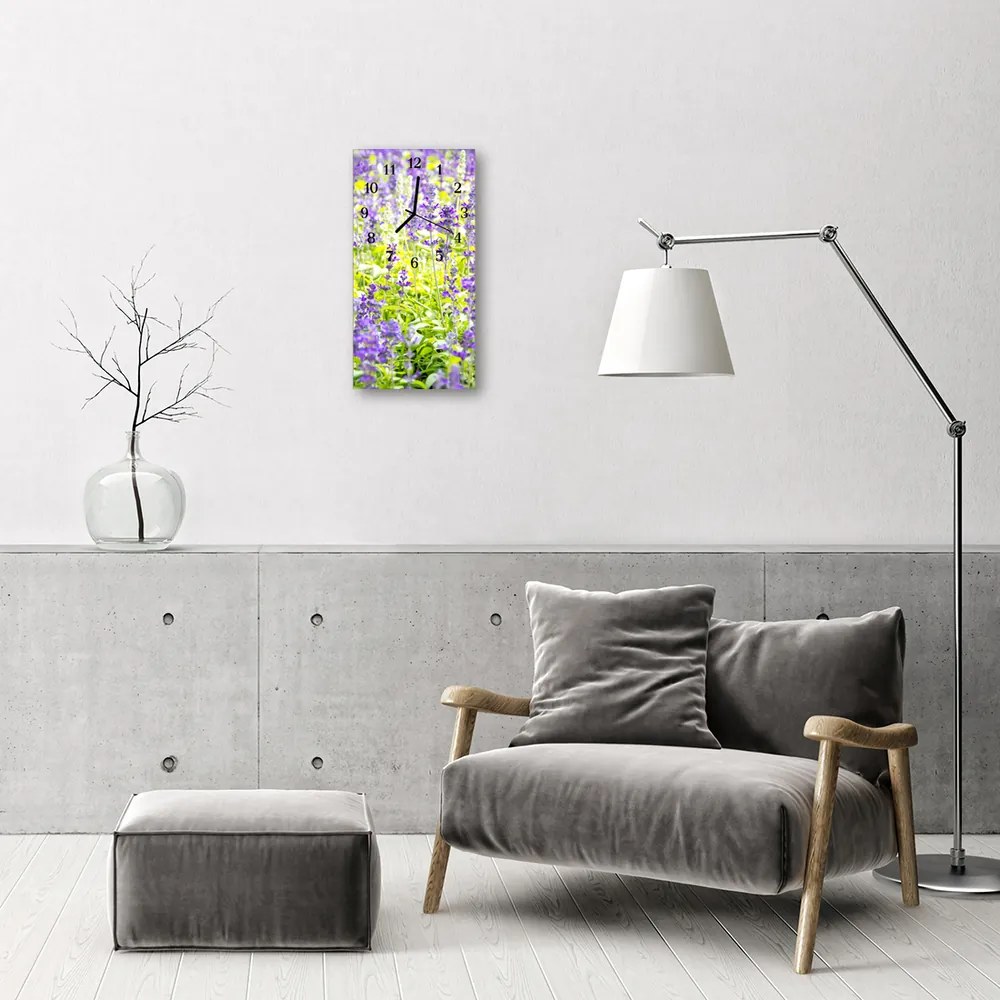 Ceas de perete din sticla vertical Flori colorate lavender